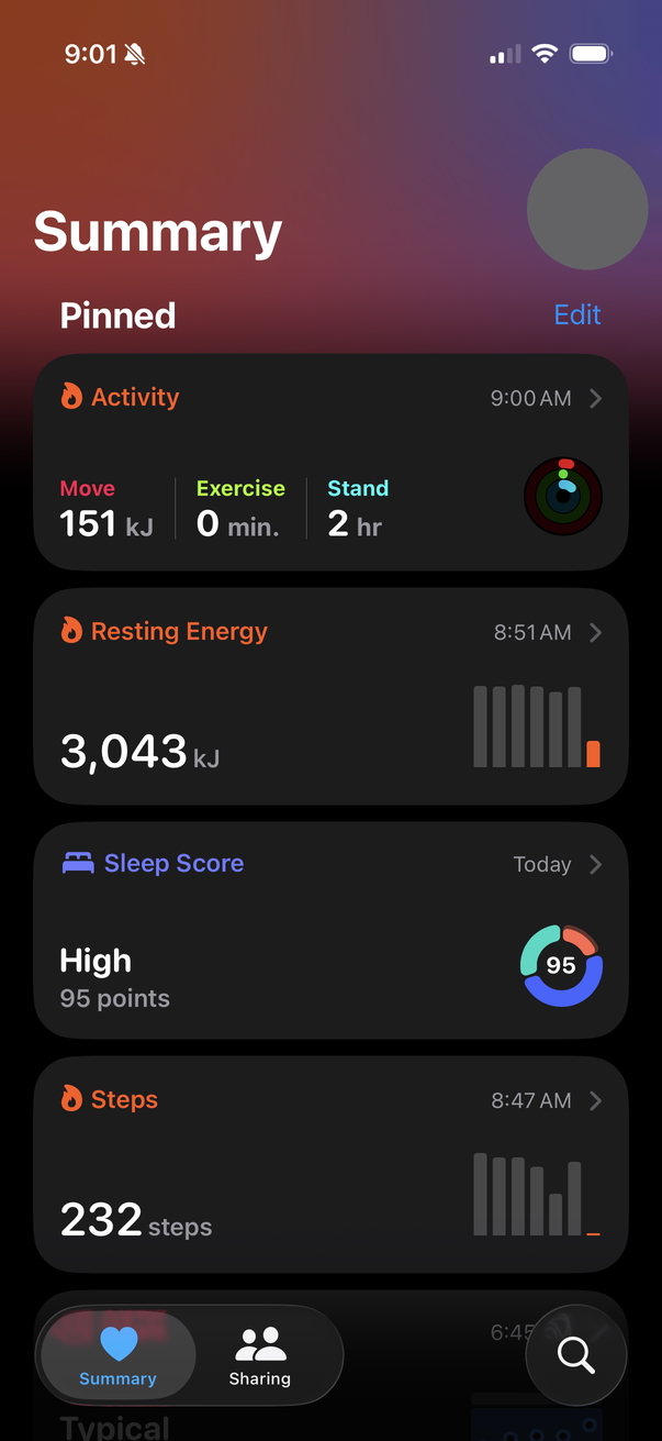 Apple Health Summary page