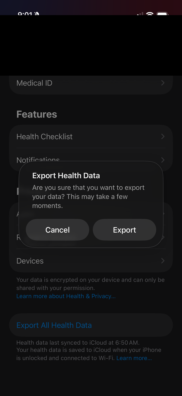 Export confirmation dialog