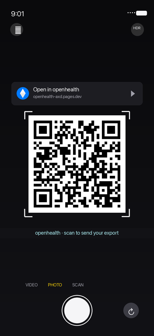 iPhone Camera scanning the desktop QR code